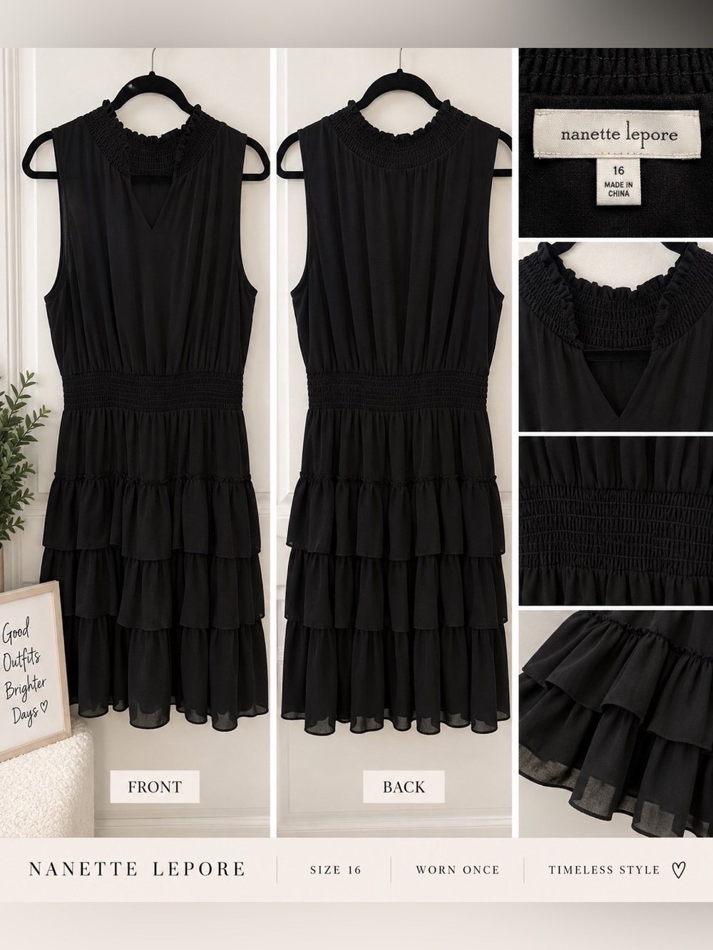Nanette Lepore Black Sleeveless Tiered Ruffle Dress